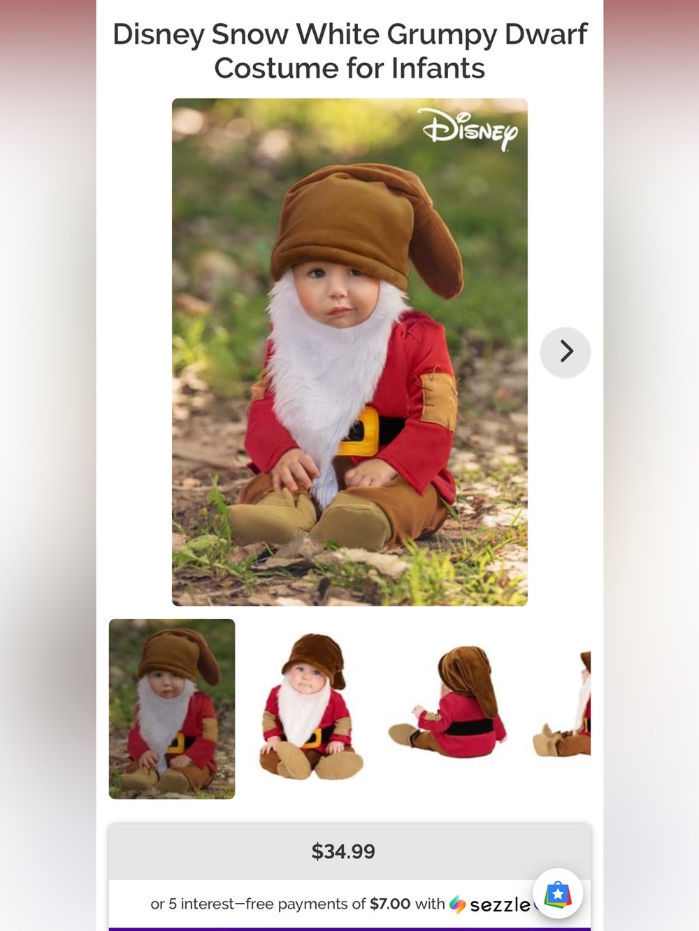 Disney halloween 0-3M grump dwarf Costume with White Beard